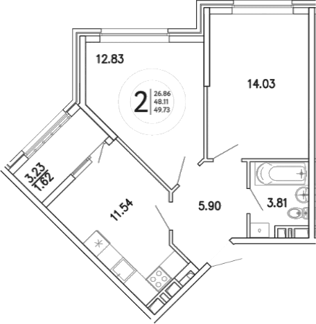 2-комн., 48.11 м²