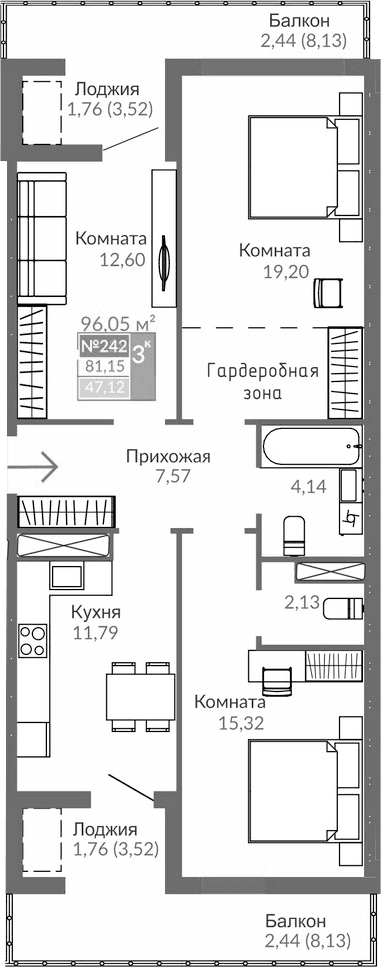 3-комн., 72.75 м²