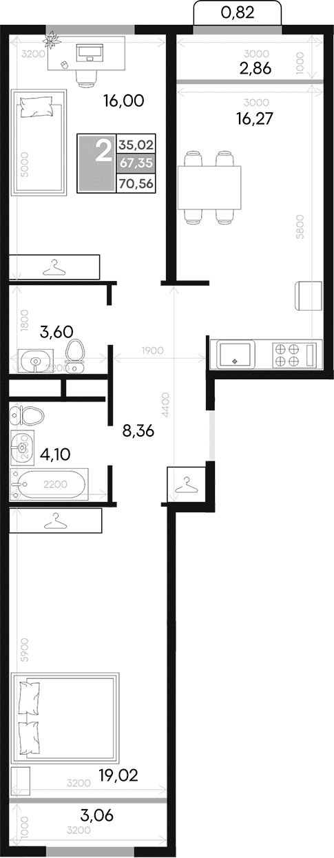 2-комн., 67.34 м²