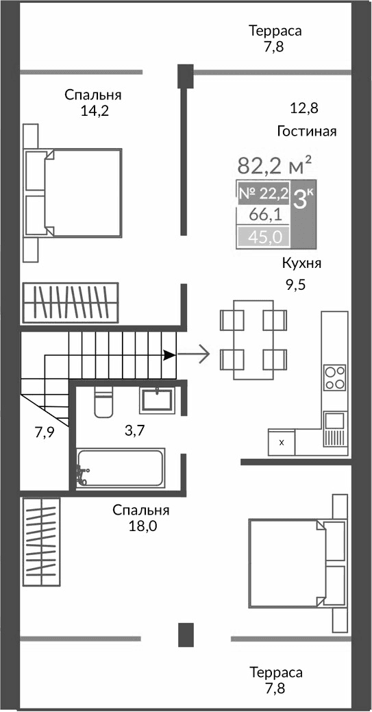 3-комн., 66.1 м²