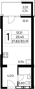 Студия, 27.82 м²