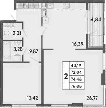 2-комн., 72.04 м²