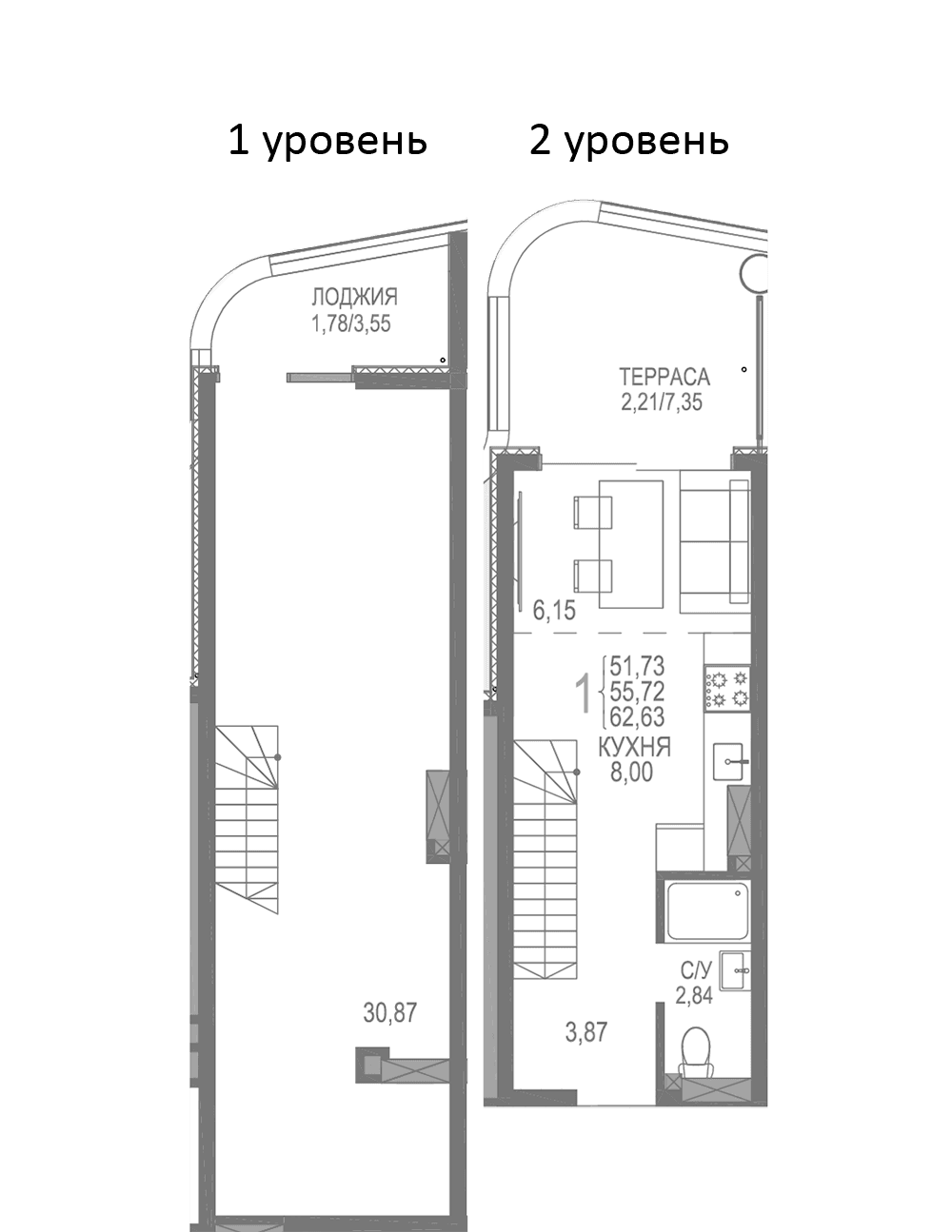 1-комн., 58.64 м²