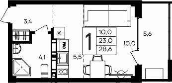 Студия, 23 м²