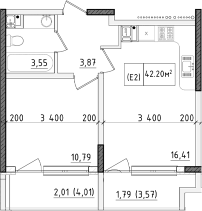 2-комн., 34.32 м²
