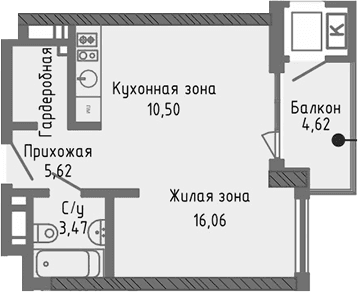 Студия, 35.65 м²