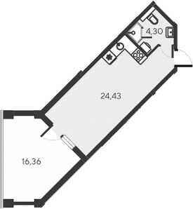 Студия, 28.73 м²