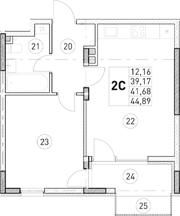1-комн., 39.17 м²