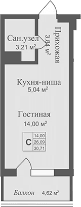 Студия, 26.09 м²