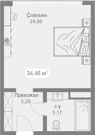 Студия, 35.45 м²