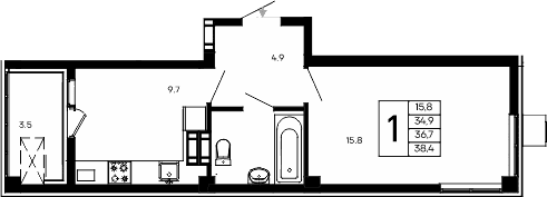 1-комн., 34.9 м²