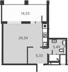 Студия, 35.16 м²