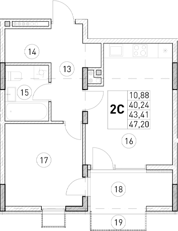 1-комн., 40.24 м²