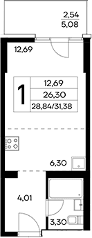 Студия, 28.84 м²