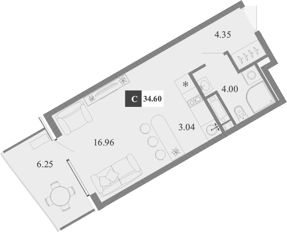 Студия, 28.35 м²