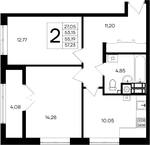 2-комн., 53.15 м²