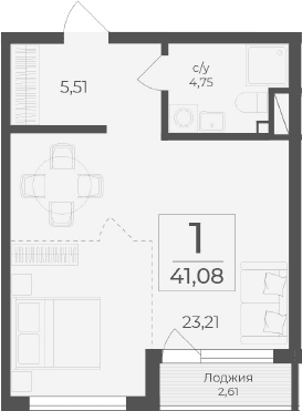 Студия, 38.47 м²