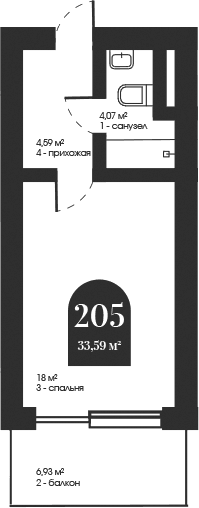 Студия, 26.66 м²