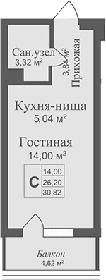 Студия, 26.2 м²