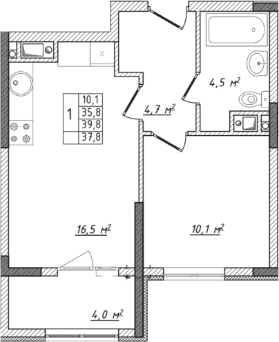 2-комн., 35.8 м²