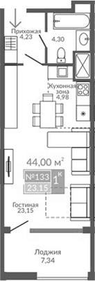 Студия, 36.66 м²