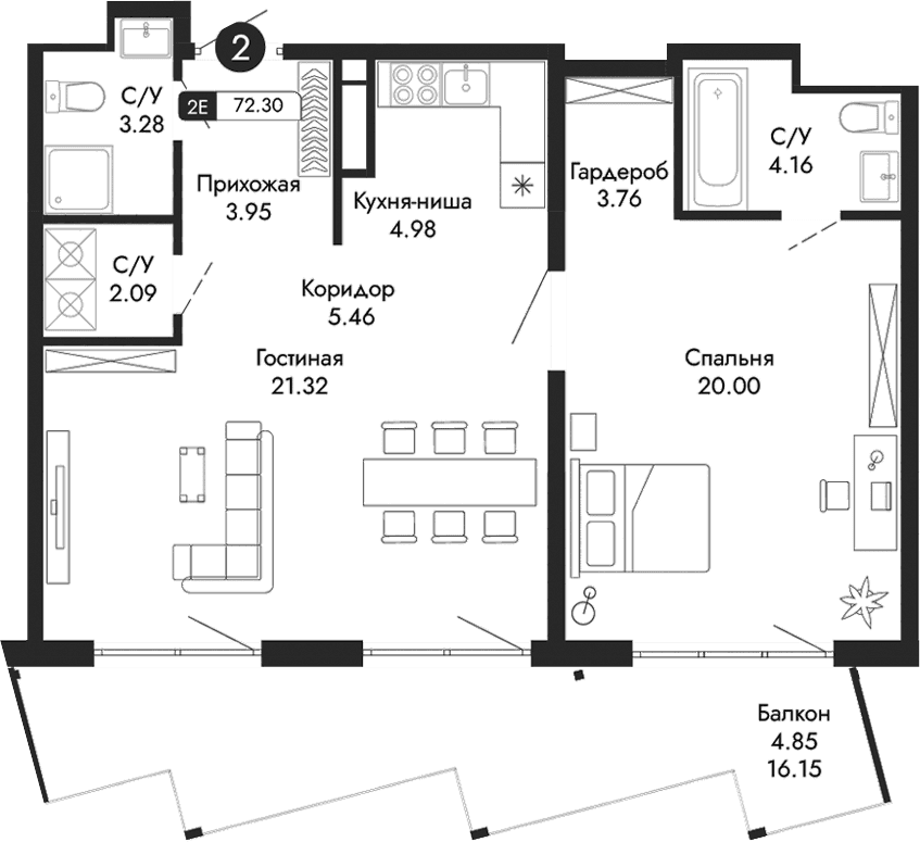 2-комн., 67.45 м²