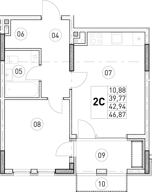 2-комн., 39.77 м²