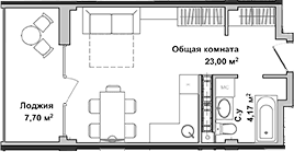 Студия, 27.17 м²