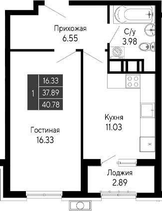 1-комн., 37.89 м²