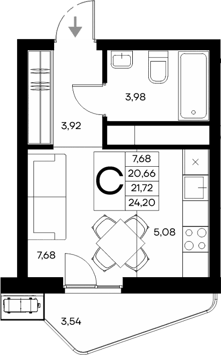 Студия, 20.66 м²