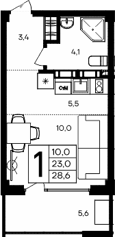 Студия, 23 м²