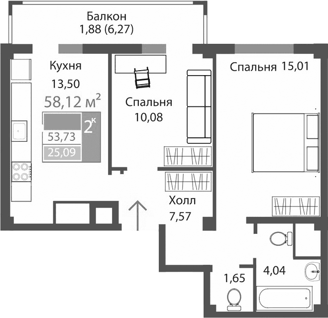 2-комн., 51.85 м²
