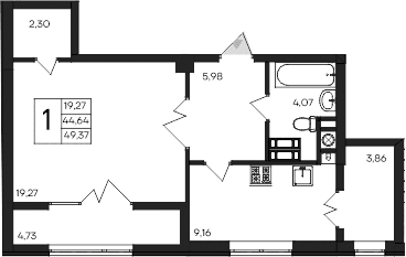 1-комн., 44.64 м²