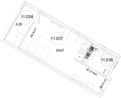 Студия, 24.44 м²