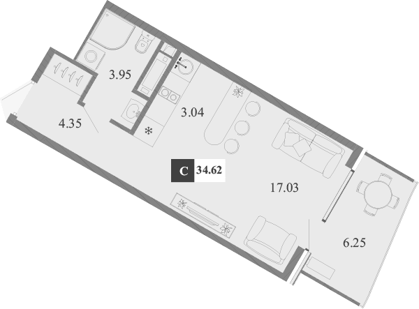 Студия, 28.37 м²