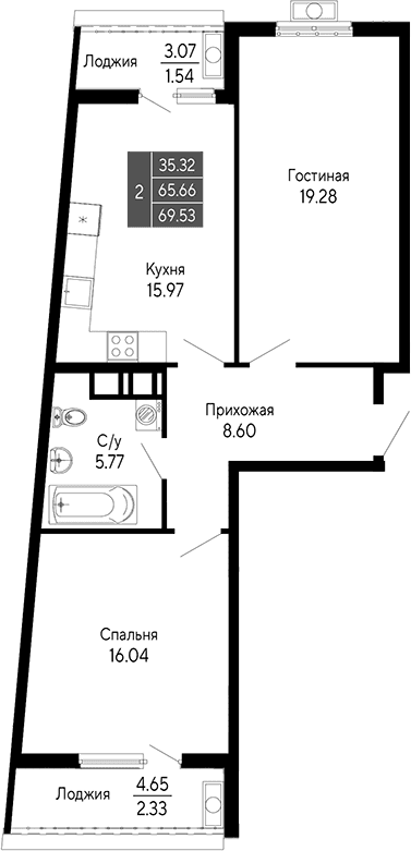 3-комн., 65.66 м²