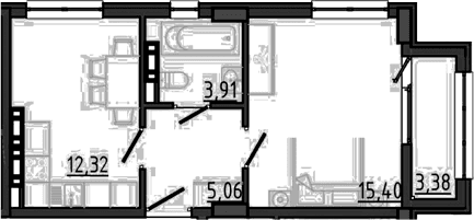 1-комн., 36.69 м²