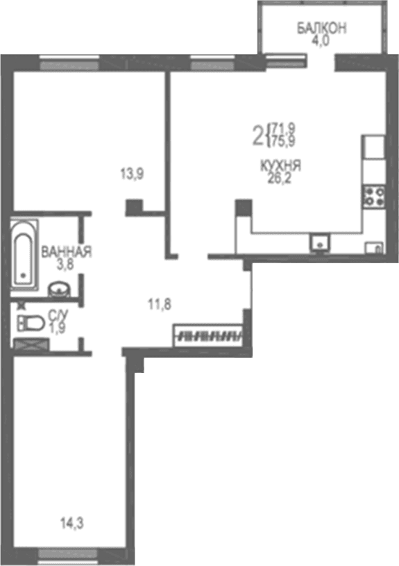 2-комн., 71.9 м²