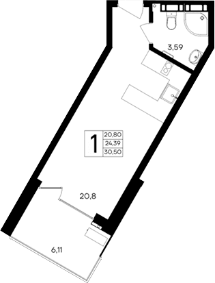 Студия, 24.39 м²