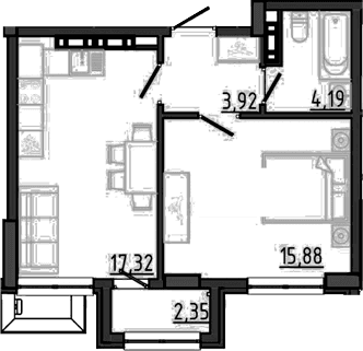 1-комн., 41.31 м²