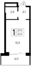 Студия, 21 м²