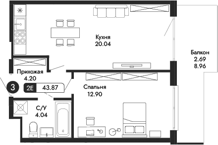 2-комн., 41.18 м²