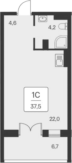 Студия, 30.8 м²