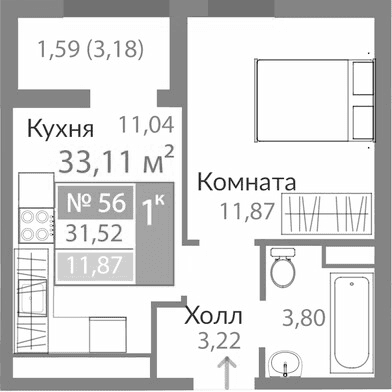 1-комн., 29.93 м²