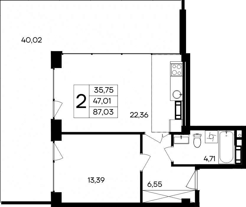 1-комн., 47.01 м²