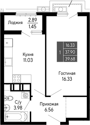 1-комн., 37.9 м²