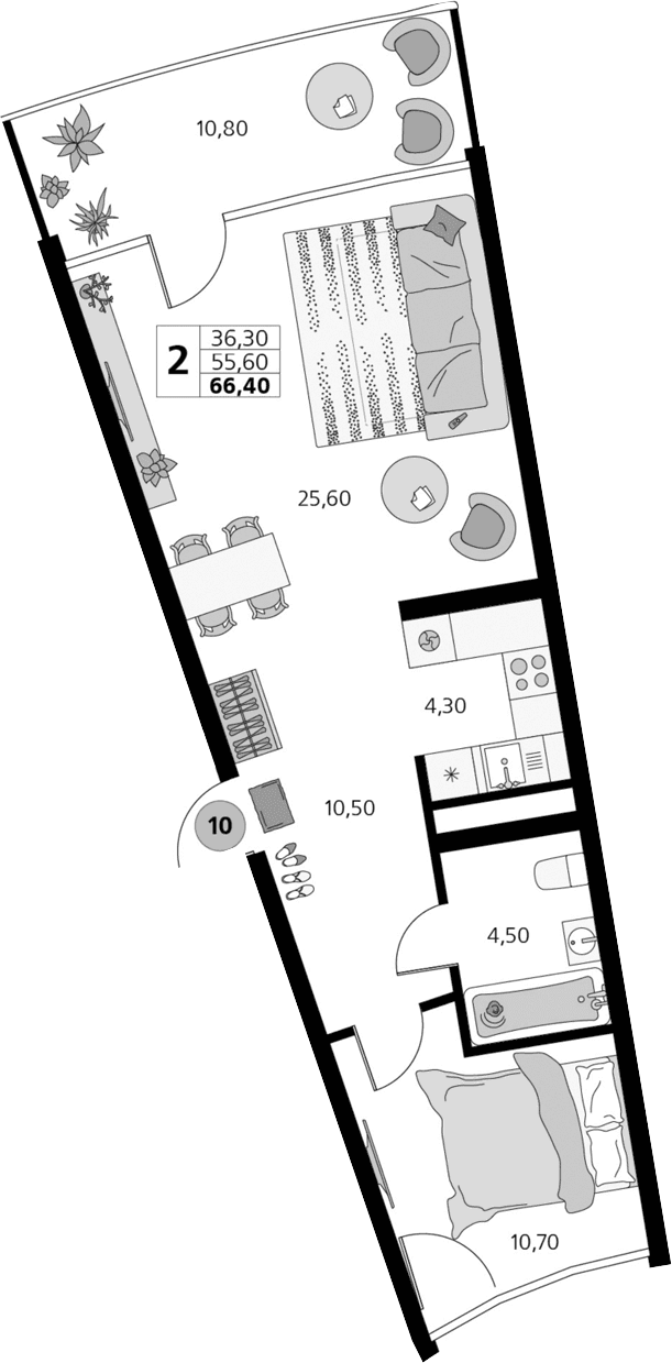 2-комн., 55.6 м²