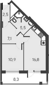 2-комн., 42.8 м²