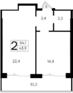 1-комн., 43.9 м²