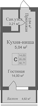 Студия, 26.09 м²